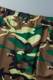 Multicolor Casual Camouflage Print Slit Regular High Waist Conventional Full Print Skirts