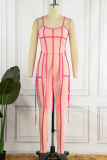 Pink Sexy Solid Patchwork Strap Design Spaghetti Strap Sleeveless Two Pieces