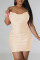 Champagne Sexy Solid Patchwork Spaghetti Strap Sling Dress Dresses