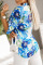 White Casual Street Print Patchwork Buckle Mandarin Collar Tops