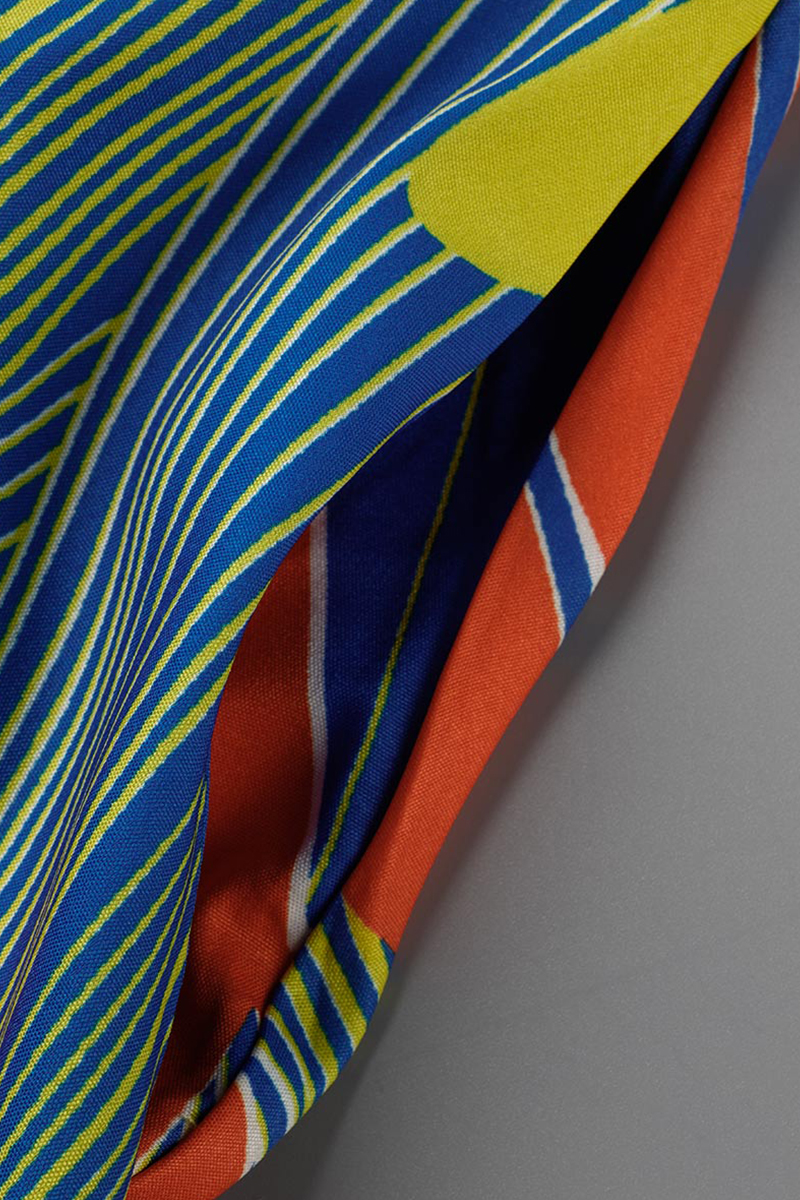 Casual Geometric Print Pocket Patchwork Contrast Turndown Collar Blouses
