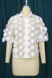 White Casual Solid Patchwork Buckle Appliques Turndown Collar Tops(Without Underwear)