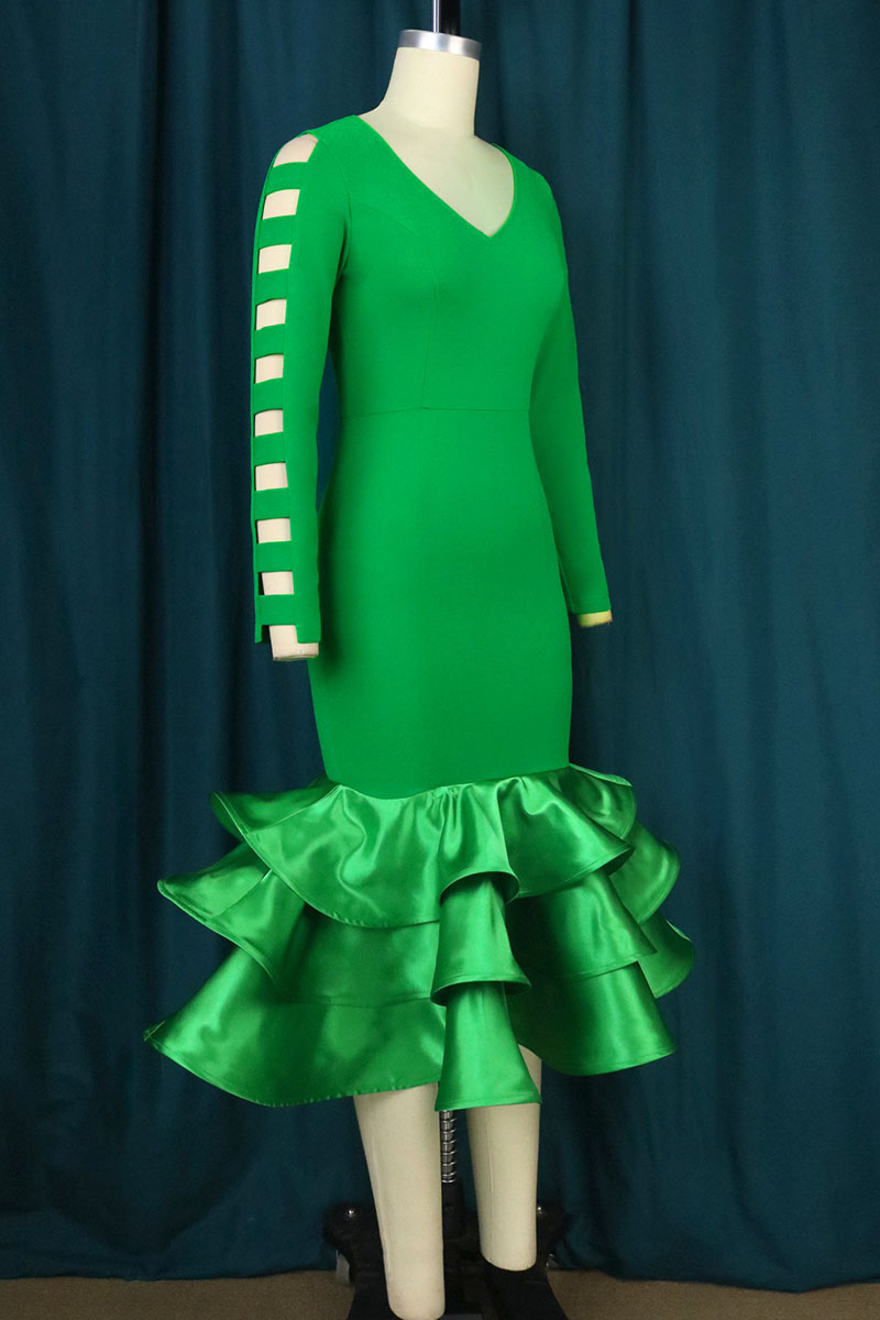 Casual Dot Flounce V Neck Cake Skirt Dresses(3 Colors)
