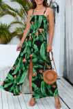 Apricot Bohemian Elegant Vacation Floral Slit Strapless Sling Dress Dresses