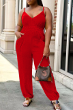 Black Sexy Solid Patchwork Spaghetti Strap Plus Size Jumpsuits