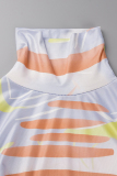 Pink Casual Print Basic Turtleneck Long Sleeve Dresses