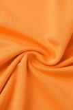Orange Fashion Sexy Solid Bandage Slit V Neck Long Sleeve Two Pieces