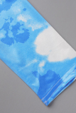 Sky Blue Sexy Print Tie Dye Bandage Swimwears