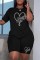 Black Casual Patchwork O Neck Short Sleeve Two Pieces