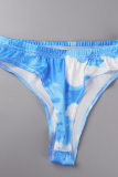 Sky Blue Sexy Print Tie Dye Bandage Swimwears
