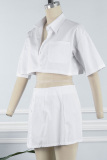 White Sexy Casual Solid Patchwork Turndown Collar Half Sleeve Two Pieces