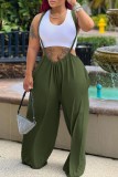 Army Green Casual Solid Spaghetti Strap Regular Jumpsuits (Without Vest)
