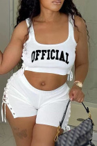 White Sexy Casual Letter Print Bandage Backless U Neck Sleeveless Two Pieces