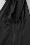 Black Casual Solid Patchwork Pocket Zipper Hooded Collar Sleeveless Two Pieces