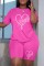 Pink Casual Patchwork O Neck Short Sleeve Two Pieces