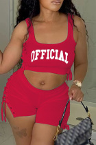 Red Sexy Casual Letter Print Bandage Backless U Neck Sleeveless Two Pieces