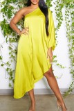 Yellow Casual Solid Backless Oblique Collar Irregular Dress Dresses