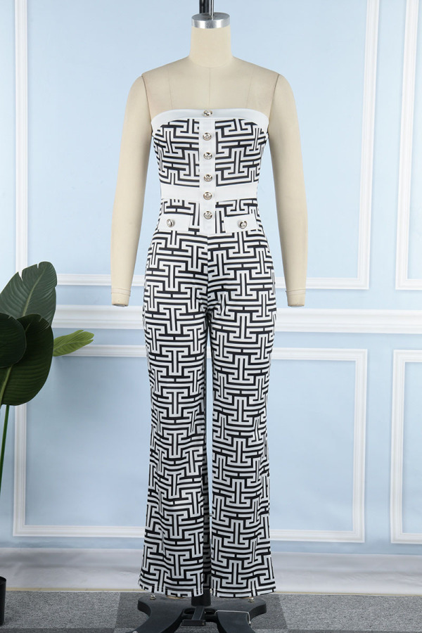 Sexy Colorblock Patchwork With Belt Irregular Contrast Strapless Regular Jumpsuits main image 1