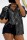 Black Casual Solid Patchwork Shirt Collar Tops