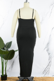 Black Sexy Solid Patchwork Backless V Neck Sling Dress Plus Size Dresses