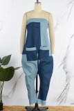 Blue Street Solid Patchwork Strapless Harlan Jumpsuits