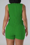 Green Casual Solid Bandage Basic O Neck Skinny Rompers
