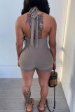 Grey Sexy Solid Patchwork Halter Skinny Rompers