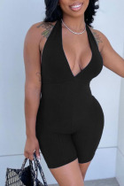 Black Sexy Solid Patchwork Halter Skinny Jumpsuits