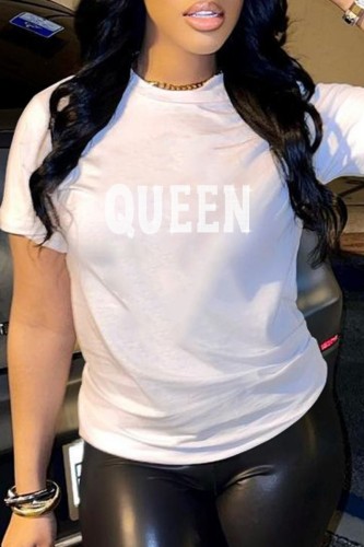 White Casual Letter Plaid Hot Drill O Neck T-Shirts
