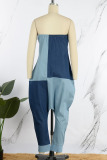 Blue Street Solid Patchwork Strapless Harlan Jumpsuits