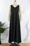 Black Casual Solid Patchwork V Neck Long Dress Dresses