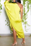 Yellow Casual Solid Backless Oblique Collar Irregular Dress Dresses
