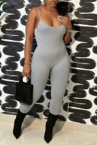Grey Sexy Casual Solid Backless Spaghetti Strap Skinny Jumpsuits