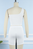 White Sexy Casual Solid Backless One Shoulder Sleeveless Two Pieces