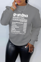 Grey Street Print Patchwork Letter O Neck Tops