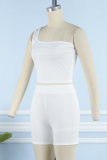 White Sexy Casual Solid Backless One Shoulder Sleeveless Two Pieces