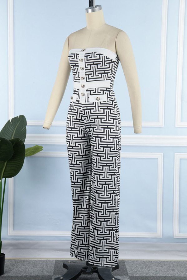Street Striped Strapless Straight Jumpsuits(3 Colors)