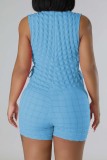 Sky Blue Casual Solid Bandage Basic O Neck Skinny Rompers