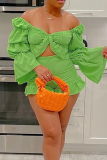 Orange Sexy Solid Backless Off the Shoulder Long Sleeve Two Pieces