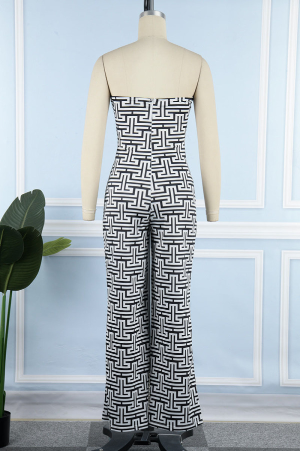 Sexy Colorblock Patchwork With Belt Irregular Contrast Strapless Regular Jumpsuits