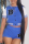 Blue Casual Print Make Old Patchwork Buckle Mandarin Collar Short Sleeve Two Pieces