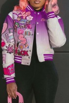 Purple Casual Gradual Change Print Patchwork O Neck Outerwear