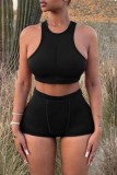 Brown Sexy Casual Solid Basic O Neck Sleeveless Two Pieces