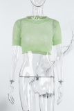 Green Sexy Casual Solid See-through O Neck T-Shirts