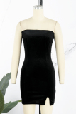 Black Sexy Casual Solid Backless Slit Strapless Sleeveless Dress Dresses
