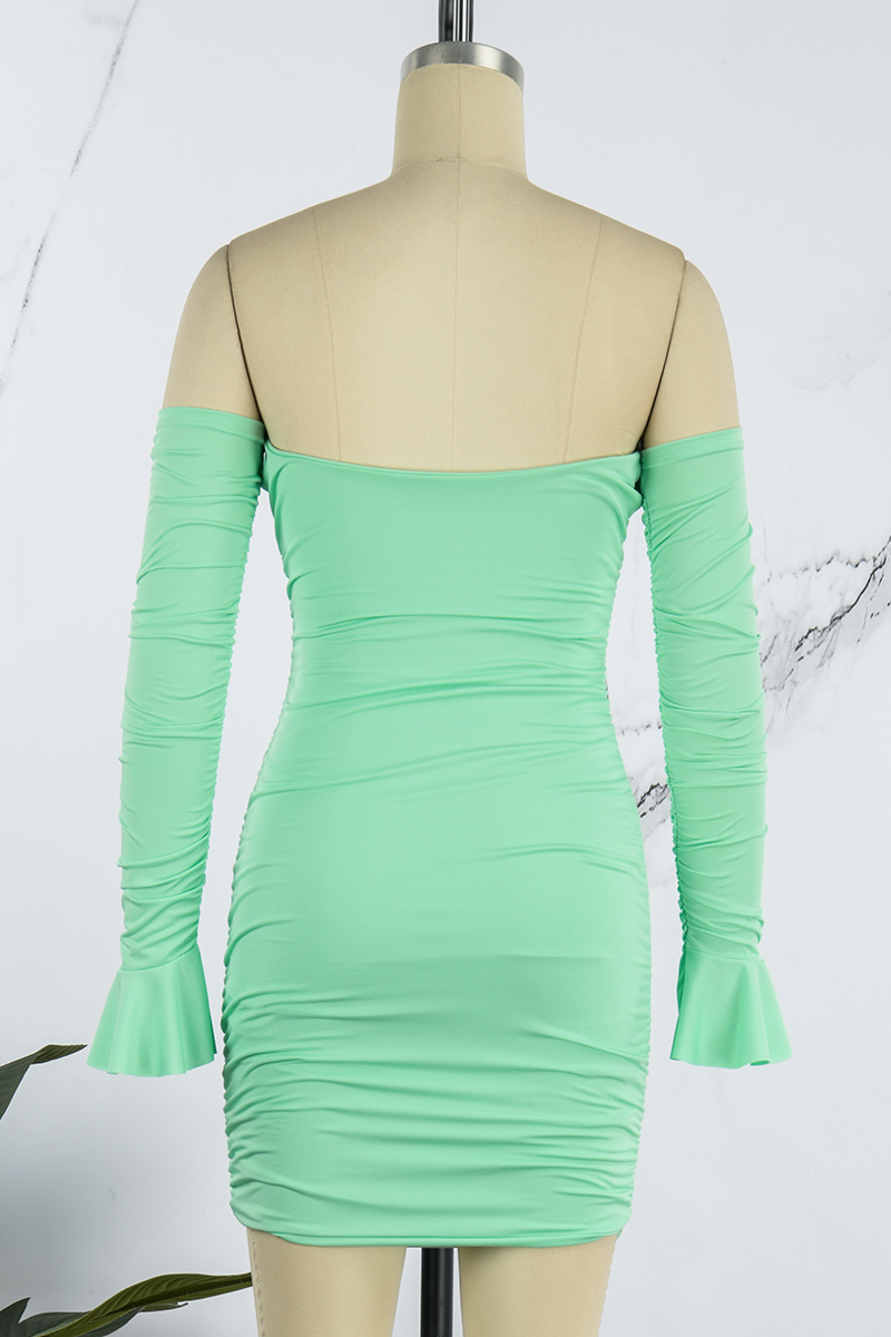 Sheath Off Shoulder Dresses with Slit Mint Green Plus Size
