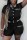 Black Casual Print Letter Mandarin Collar Short Sleeve Two Pieces