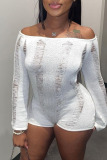 Grey Sexy Solid Hollowed Out Patchwork See-through Off the Shoulder Skinny Rompers