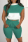 Green Casual Solid Patchwork Contrast Hooded Collar Short Sleeve Two Pieces