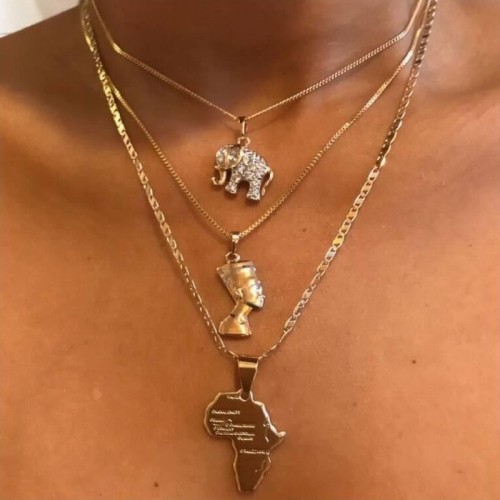 Gold Casual Daily Solid Patchwork Necklaces
